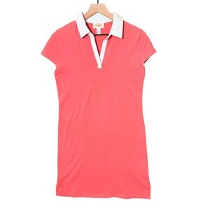 Talbots Polo Dress Women Small Petite Coral Peach White Collar Preppy Tennis